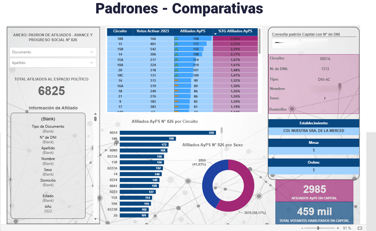 Panel de informes por dirigente en la plataforma Synergy Dev